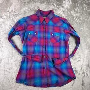 Roper wear west pearl snap womens plaid multi color western shirt size Medium